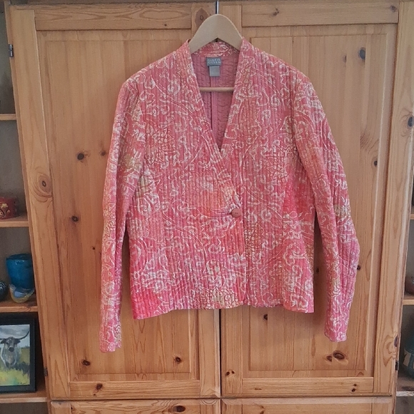Sigrid Olsen Jackets & Blazers - Sigrid Olsen 100% Silk Cream Coral Batik Lightweight Quilted Jacket Size Large